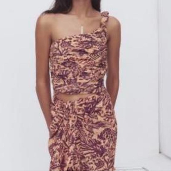 zara purple printed sarong midi skirt side beachy tropical maxi skirt bali print - Picture 4 of 4